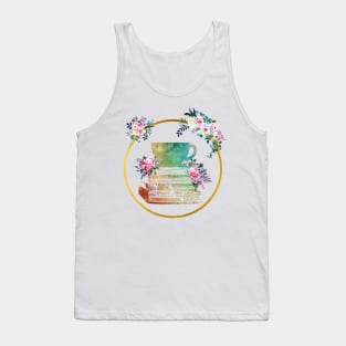 Cup of Tea with Books and flowers Tank Top